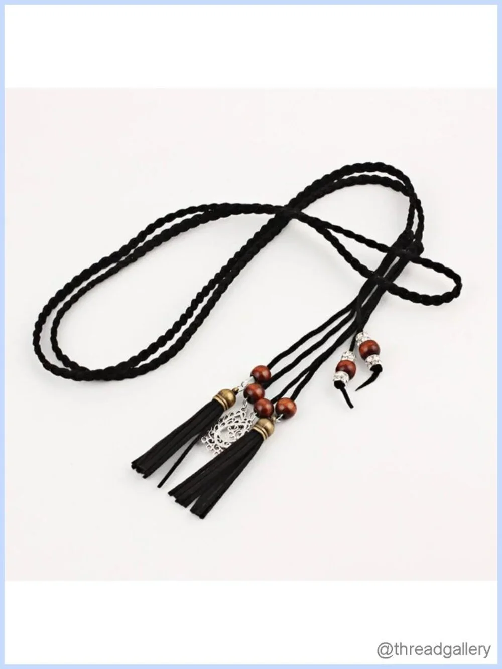 PU Leather Rope Waist Belt Woven Tassel Chain for Dress Skirt Boho